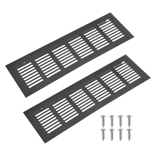 M METERXITY 2-Pack Door Vents for Interior Doors, 10 x 3 Inch/ 250 x 80mm Aluminum Alloy Ventilation Grille for Cabinet/Wardrobe/Shoe Cabinet, Rectangle Air Vent with 8 Screws [Black]