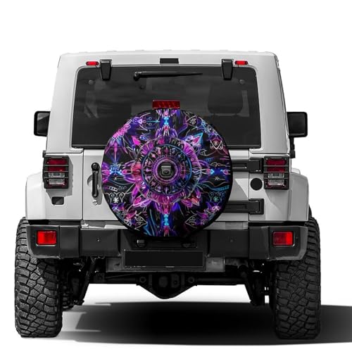 Image of Delerain Spare Tire Cover with Backup Camera Hole Neon Bohemian Mandala Wheel Covers Waterproof Dust-Proof UV Sun Universal Fit for Trailer RV SUV Truck (18 Inch for Diameter 32 inch-34 inch)