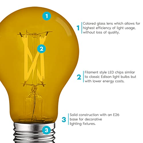 LUXRITE A19 Edison LED Yellow Light Bulb, 4.5W (60W Equivalent), Colored Glass Filament, UL Listed, E26 Standard Base, Indoor Outdoor, Porch, Decoration, Party, Holiday, Event, Home Lighting by LUXRITE - Image 4