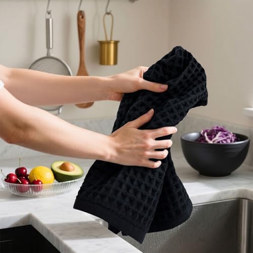 Jacquotha Black Waffle Cotton Hand Towels Set of 2 – Quick Dry, Low Lint — view 5