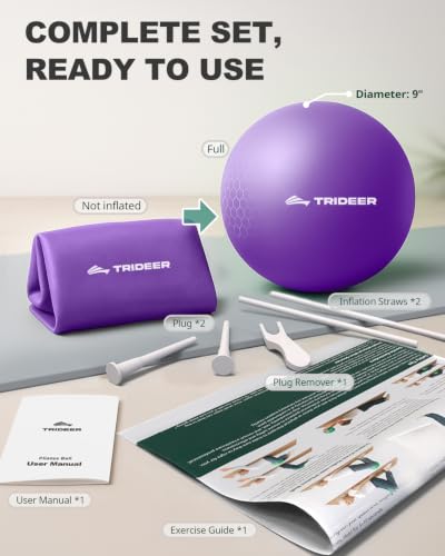 Image of Trideer Exercise Ball for Physical Therapy with Guide, 9 Inch Pilates Ball