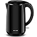 Secura SWK-1701DBO Stainless Steel Double Wall Electric Tea Kettle w/Auto Shut-Off & Boil Dry Protection Water Boiler, Black Onyx, 1.8Qt