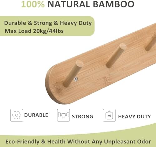 Edergoo Coat Hooks Wall Mounted 2 Pack, Heavy Duty Bamboo Coat Hook with 10 Hooks, Natural Coat Hooks for Wall to Hang Clothes, Scarf