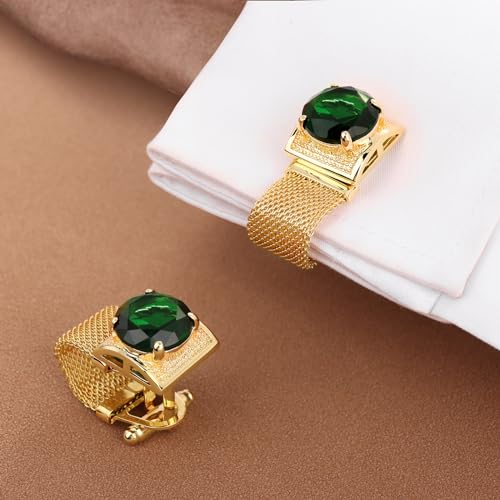 Birthstone Gold Tone Cufflinks for Men with Chain Shirt cuff links Wedding Business Birthday Christmas Gifts for Men