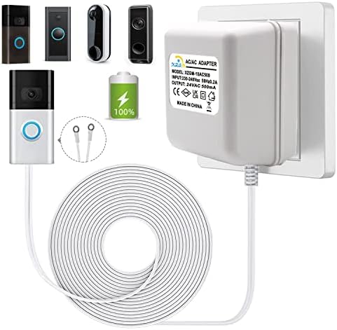 Doorbell Transformer 24V500MA, Visual Doorbell AC Power Adapter, Suitable for Most Versions of Ring Doorbell and Thermostat (8M extension cable white)