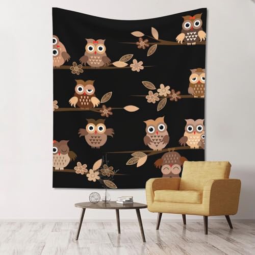 Tapisserie murale marron hiboux mignon pour une décoration tendre et douce