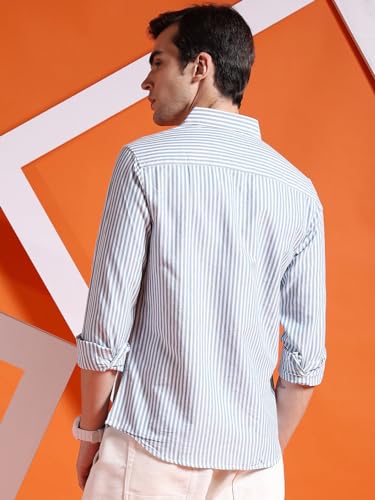Image of The Indian Garage Co Men Slim Fit Striped Full Sleeves Cutaway Collar Casual Shirt