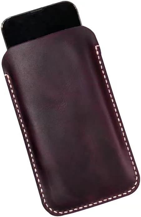 Premium Leather Thin Cell Phone Cases, Minimalist Luxury Leather Sleeve Compatible with iPhone 17 16 15 14Pro Max Slim Pocket Pouch, Custom Fit Available X09-LPL05S