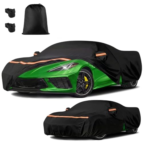 Image of Car Cover for Chevy Corvette C8 Stingray /Z51 Z06 2020-2026, All-Weather Full Exterior Cover for Sun, Dust,Rain & Snow Protection, Heavy Duty Outdoor Cover with Zipper Door and Soft Cotton Lining