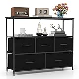 【Affichage et rangement en un】Ce meuble de rangement dispose de 2 étagères ouvertes en bois pour exposer vos collections ou garder à portée de main vos objets quotidiens. Pendant ce temps, les 2 grands tiroirs et les 3 moyens cachent discrètement vos affaires, offrant un parfait équilibre entre élégance et efficacité.