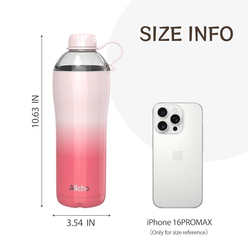 Image of Insulated Water Bottle for Women, 24 oz Stainless Steel Water Bottles, Double Walled, 2 Lids (Chug & Tumbler) - Hydrate & Caffeinate,Available Gift Wrapping