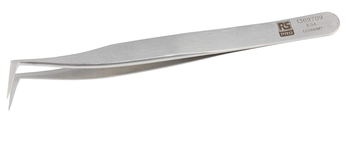 RS PRO 6. SA pęseta ze stali nierdzewnej, 115 mm zagięta, końcówka płaska, antymagnetyczna