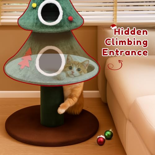 LUCKLIFE 52" Christmas Cat Tree with 2 Cozy Houses,Indoor Modern Cat Tower with Anti-Tip Kit,Plush Perches & Hanging Balls,Holiday Cat Climbing Furniture for Kittens to Play and Sleep by LUCKLIFE - Image 3