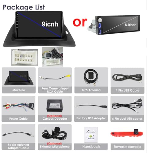HD Nawigacja GPS nawigacja satelitarna Autoradio z CarPlay i Android + kamera cofania kompatybilna z Mercedes Citan Tourer MIXTO 109 CDI/Renault Kangoo II MASTER TWINGO (G7283A+kamera cofania)