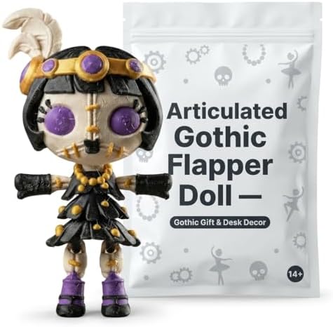 Gothic Flapper Collectible Figurine - Articulated Vintage Character for Unique Desk Decor and Home Accent - 3D Printed in Canada image 3
