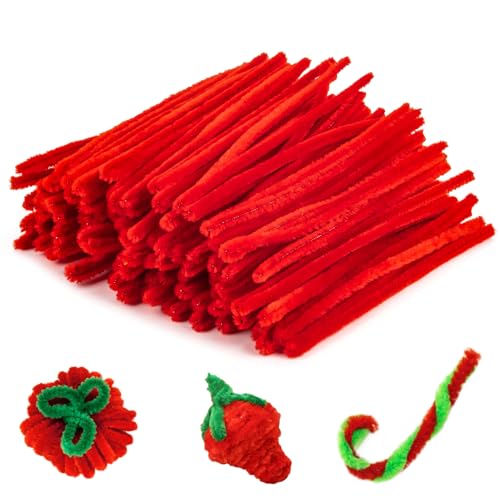 RAINFLOW 200 PCS Red Pipe Cleaners Craft Supplies Bulk, Chenille Stem