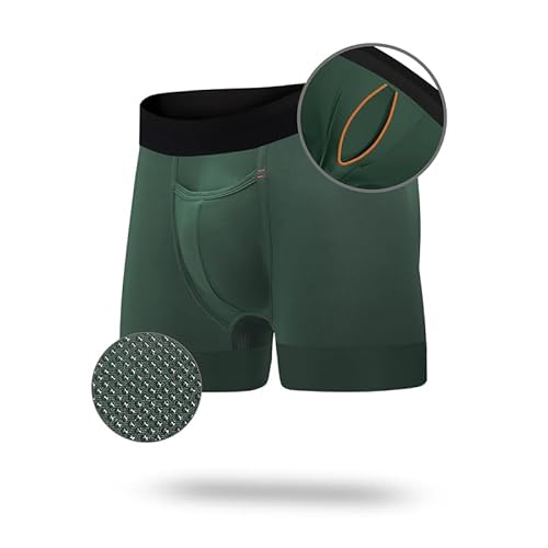 All Citizens Elite Mens Trunks Underwear w/Fly Boxer trunks for men with Patented Ball Pouch, Performance Fabric, No Ride Up Legs, Green, Medium