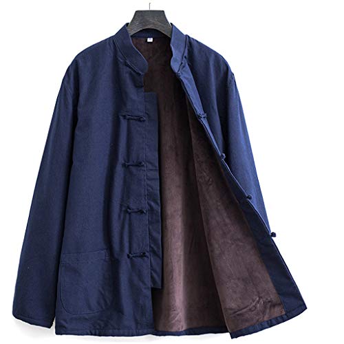 Hiver Pur Coton Tang Costume Hanfu Hommes Épais Chaud Tai Chi Uniforme Plus Velours Veste À Manches Longues Chinois Traditionnel Vêtements Tops, Kung Fu Chemise Mant Cyan-L Cover