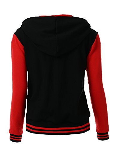 Women's Stylish Color Contrast Long Sleeves Hoodie Varsity Jacket3