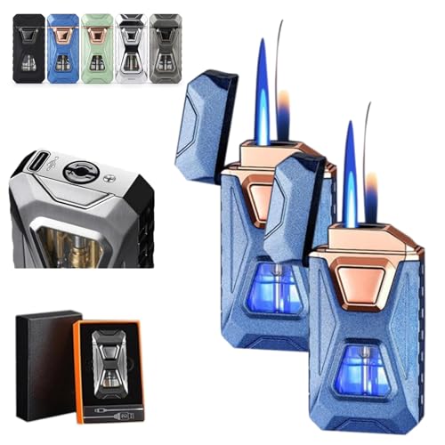 Voice-Activated Dual Flame Lighter, Ideal for Camping, BBQ, and Tech Gadget Lovers Who Want a Hands-Free, Wind-Resistant Ignition Solution (Blue 2Pcs)