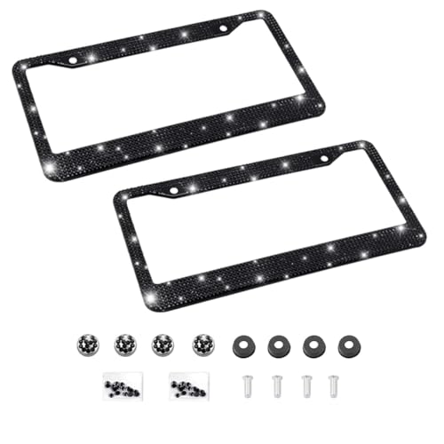 Bling 2PCS Car License Plate Frame, Handcrafted Crystal Stainless Steel