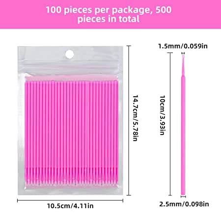 Foto von 500 Stück Wimpernbürste Mikro-Applikator-Bürsten Kopf biegbare ultrafeine Wimpernverlängerungen Mikro-Bürsten,Mascara-Stäbe Applikator Microbürsten Wimpernbürste für Make-up und Reinigung