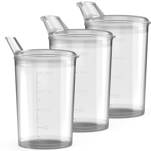 3x Schnabelbecher mit Deckel 250ml transparent Schnabeltasse Senioren Set aus 3x Becher mit 3x Deckeln (2x mit Öffnung 12 x 10 mm u. 1 x mit Öffnung 4 x 4 mm) Trinkbecher mit deckel- Trinkbecher Baby