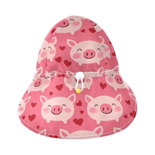 Kids Sun Hat Boys Beach Caps Baby Girls Sun Protection Adjustable Travel Essentials Happy Cartoon Pig Red3