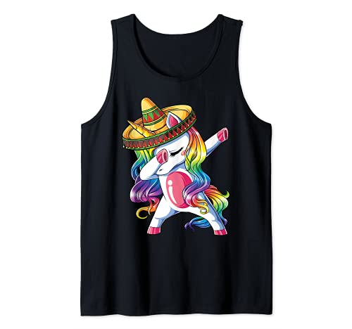 Dabbing Unicorn Funny Cinco de Mayo Women Rainbow Sombrero Camiseta sin Mangas