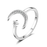 Wiftly Infinito U - Anillo de compromiso con estrella y luna de plata de ley 925 y circonitas, tamaño ajustable, regalo de cumpleaños único para mujeres y niñas