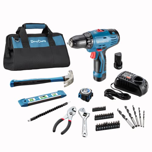 Dongcheng 12V Max Cordless Drill Driver 3/8”Keyless Chuck 266 In./Lbs Power Drill Set, (0-400/0-1500 Rpm) With 46Pcs Home Project Hand Tools And Bits Kit,Dcjz10-10 #TOP7
