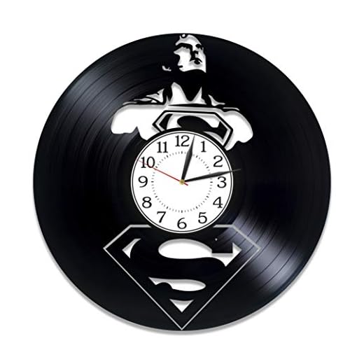 Superhero Birthday Gift Idea for Boy Movie Original Home Decor Man Super Wall Clock 12 Inch for Fan Super-Man Vinyl Record Wall Clock DC Comics Handmade Clock