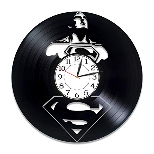 Kovides Superhero Birthday Gift Idea for Boy Movie Original Home Decor Man Super Wall Clock 12 Inch for Fan Super-Man Vinyl Record Wall Clock DC Comics Handmade Clock by Kovides - Used condition - US$16.51