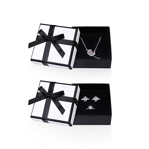 Nideen 2 Pack Jewellery Gift Box, Small Gift Box with Lid, Earring Necklace Bracelet Box, Paper Gift Boxes for Birthday, Wedding, Christmas Day(White)