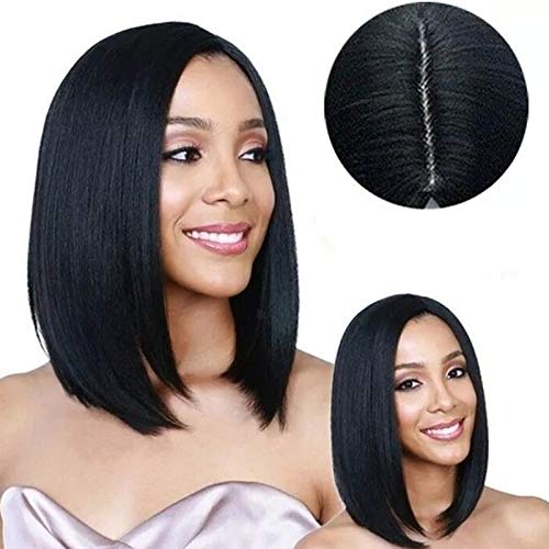 interjunzhan Perucas curtas retas bob centrais divisão curta peruca de cabelo liso corte bob para mu