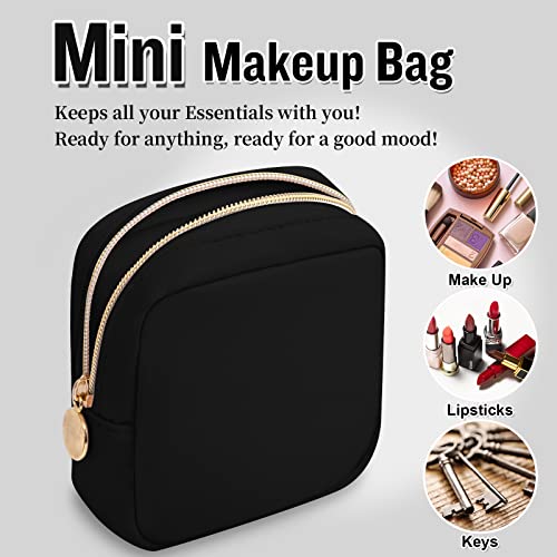 Nylon Mini Makeup Bag For Purse, Preppy Small Cute Black Makeup Bag Cosmetic Zipper Pouch Purse, Waterproof Travel Coin Pouch Sanitary Napkin Storage Bag Clutch Makeup Organizer For Women Girls(Black) #TOP3