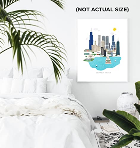 Lindsey Kay Collective Chicago Art Print 12X16 | Wall Art | Illustration | Skyline | Buildings | Downtown | Cityscape | Illinois | Vintage | Aesthetic | Made In Usa | Gallery Grade | Unframed #TOP6