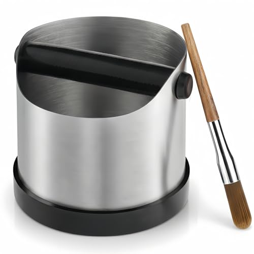 CHDEXU Abklopfbehälter für Siebträger, 700ml Klein Edelstahl Espresso Kaffee Knock Box, Abklopfschale Knock Box mit Abnehmbarer Knock Bar und Kaffeepinsel, Kaffeesatz Klopfbox mit Rutschfester Basis