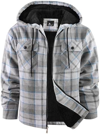 SwissWell Herren Hemdjacke Verdicken Karierts mit Reißverschluss Flanelljacke Plüschfutter Freizeit Gefüttert Kapuzenpullover Männer Winter Hemd Fleece Hoodie Winterjacke mit Tasch