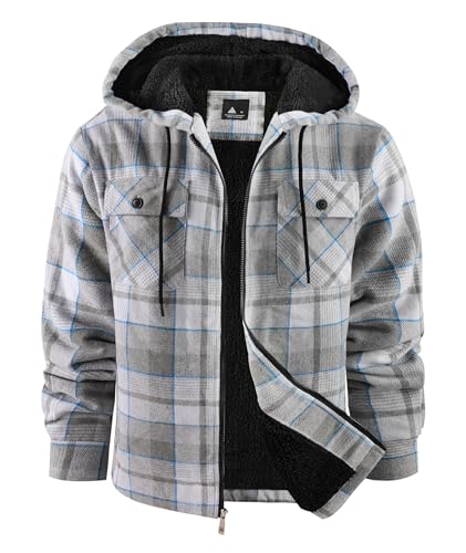 Image of SCODI Men's Flannel Jacket Sherpa Lined Plaid Fleece Hoodies Zip Up Coat | Winter Warm Outwear, Thick Sweatshirt, Outdoor, Ski, Hiking, Sports, Work, Office, Daily Wear, Machine Wash, with 4 Pockets