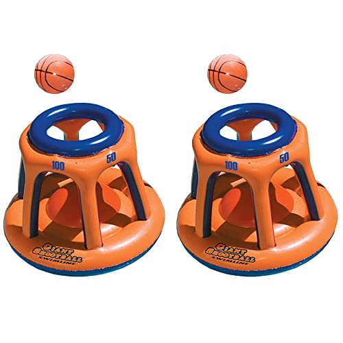 Swimline 45 Inch Heavy Duty Giant Basketball Hoop Shootball Inflatable Swimming Pool Toy, Multiplayer Basketball Shooting Game (2 Pack)