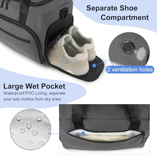 Image of Gym Bag for Men Women, Sports Duffle Bag with Wet Pocket & Shoes Compartment, Water Resistant Overnight Weekender Bag Duffel Bag