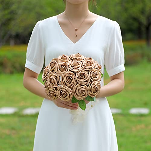 Kuujojo Gold Artificial Flowers 25Pcs Foam Fake Roses With Stems For Diy Wedding,Baby Shower,Bridal Shower,Wedding Bouquet,Arrangements Party Tables Home Decorations #TOP5