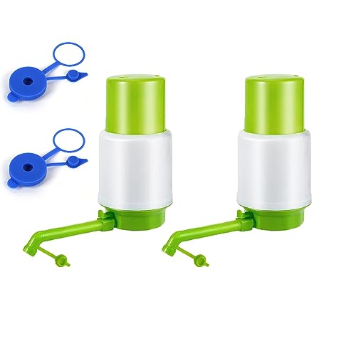 UtySty 2 Pack Manual Water Pump Portable Water Bottles Dispenser with Water Jug Cap Drinking Water Hand Press Pump for 3 & 5 Gallon Water Jug 5Gal Plastic Crown Cap Reusable Water Bottle Container