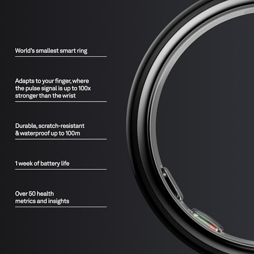 Image of Oura Ring 5 - Black - Size 6 - World's Smallest Smart Ring - Sleep, Activity, Women's Health, AI Advisor, 1 Week of Battery Life, Size Before You Buy, Android & iOS Compatible
