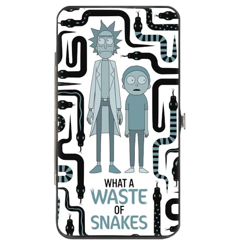 Image of Buckle-Down Rick and Morty Wallet, Hinged, Rick and Morty What a Waste of Snakes Pose White Black Blue, Vegan Leather
