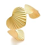 ENSKEFEN Braccialetti larghi in oro per le donne Boho Vintage Statement Starfish Open Bangle Bracciale Irregolare Estate Spiaggia Shell Sea Coral Braccialetti, One Size, Ottone, Nessuna pietra