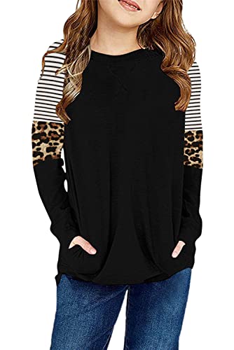 Image of SELINK Girls Big Kids Long Sleeve Striped Color Block Pocket Tees | Casual Loose Fit With Side Pockets,Soft Stretch Polyester Blend For Big Girls Daily&Back To School Wear