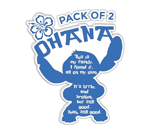 IMPERIAL VIBES – Ohana Stitch Family Sticker – Vinyl Decal for Car, Truck, & Van – Indoor & Outdoor IPad Decal - Removable Laptop Sticker – Waterproof Decals for Window & Waterbottle–Pack of 2-Imp 96