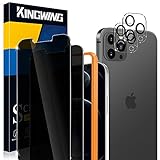[2+2 Pack] KINGWING Privacy Screen Protector Compatible with iPhone 13 Pro Max 6.7 inch, 2 Pack Privacy Tempered Glass + 2 Pack Camera Lens Protector [Anti-Spy] with Easy Installation Frame